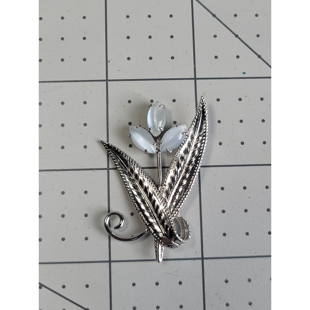 Vintage Dixelle Sterling Silver Bouquet of Flowers Light Blue Stones Brooch Pin